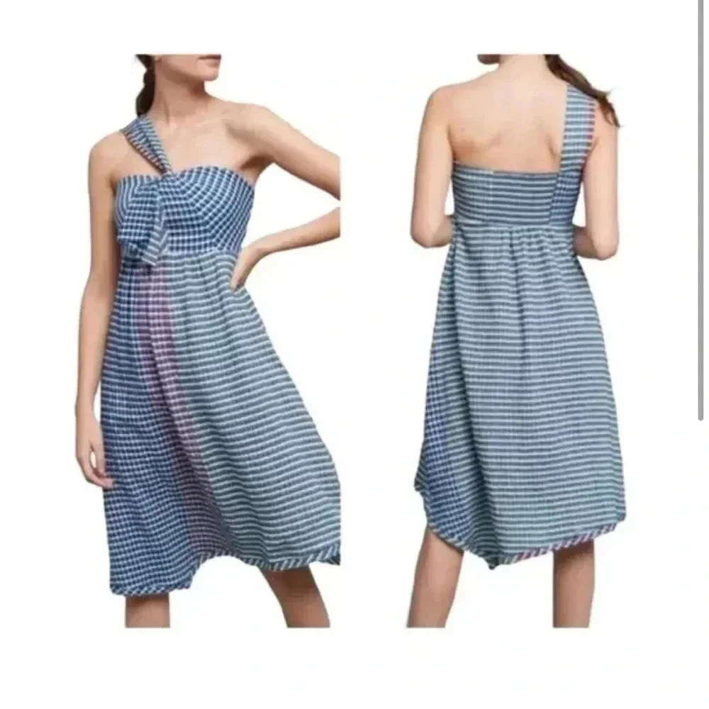 Maeve by Anthropologie size 2 Waverly One Shoulder Plaid Ruffle Dress patch-work